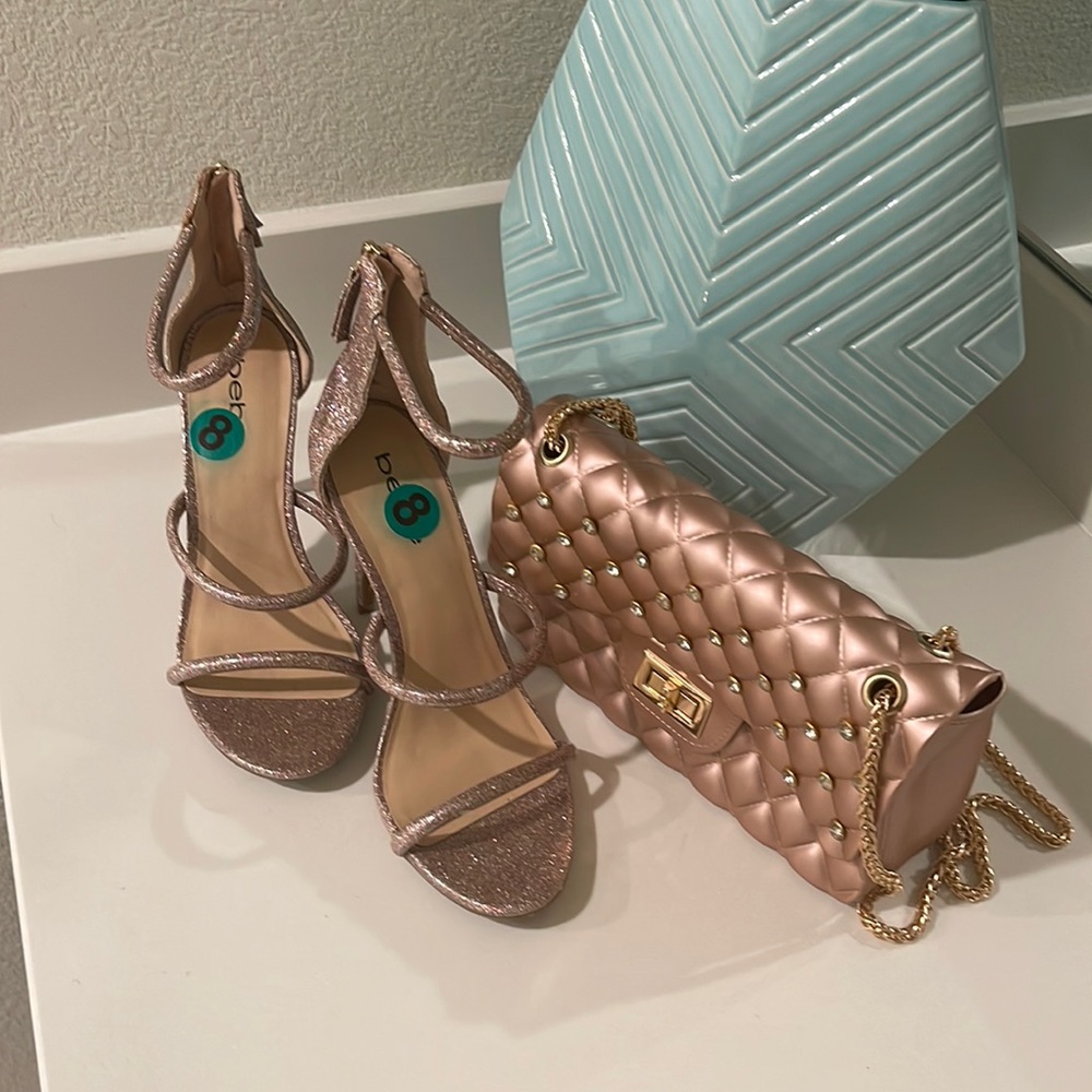 Pink glitter Bebe heel size 8
